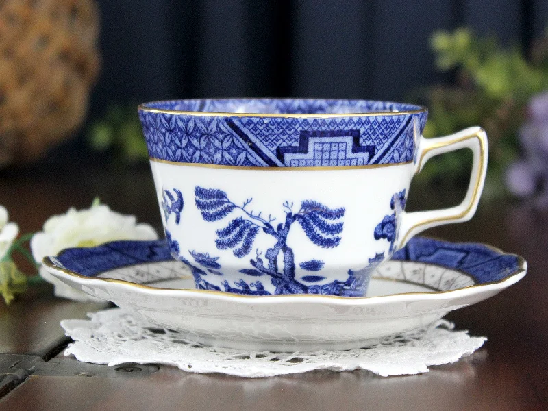 personalized birthday mugs-Royal Doulton, Booths Real Old Willow, Flat Cup & Saucer Set 18311