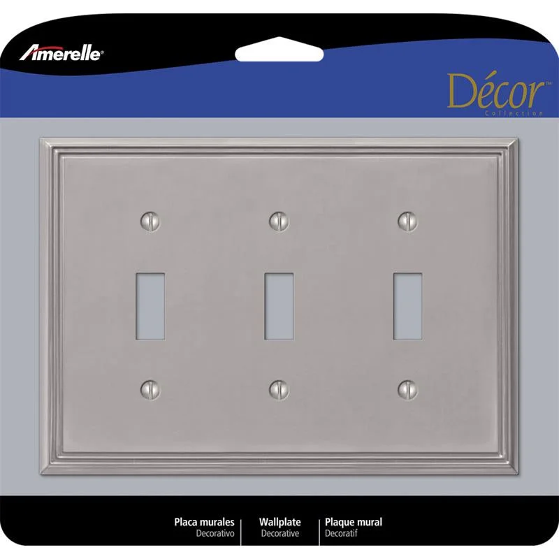 wedding dinnerware set for guests-Amerelle Metro Brushed Nickel 3 gang Die-Cast Metal Toggle Wall Plate 1 pk