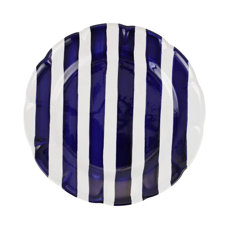 microwave safe dinnerware-Amalfitana Cobalt Stripe Dinner Plate