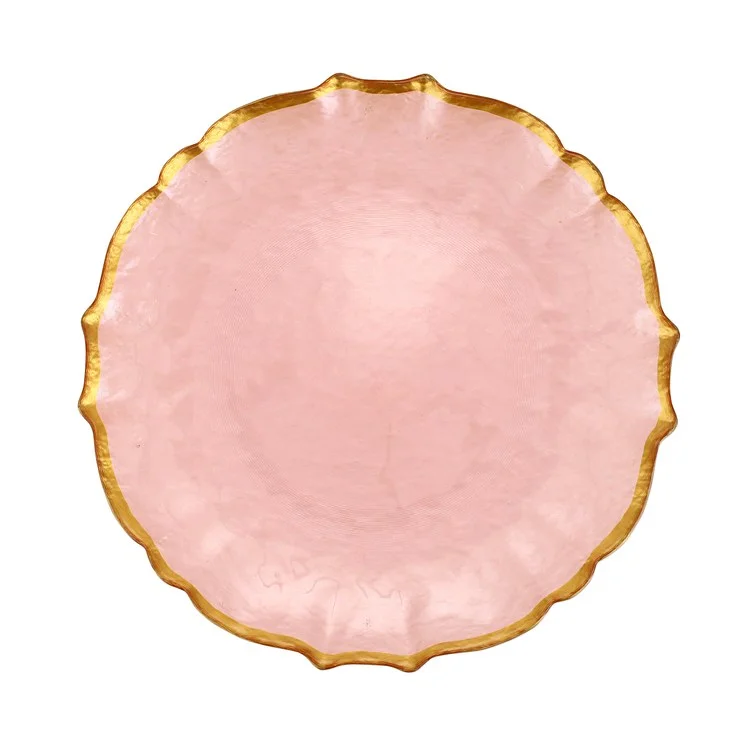 budget dinnerware for everyday use-Baroque Glass Pink Dinner Plate