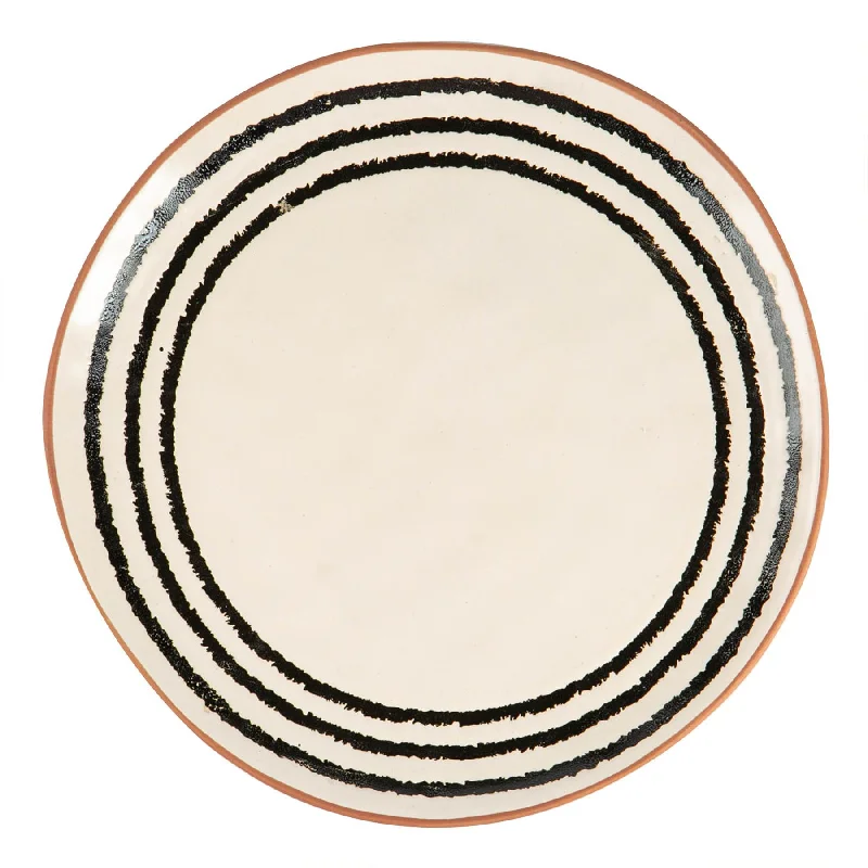 outdoor dinnerware sets for camping-26cm Striped Rim Portuguese Stoneware Dinner Plate - By Nicola Spring