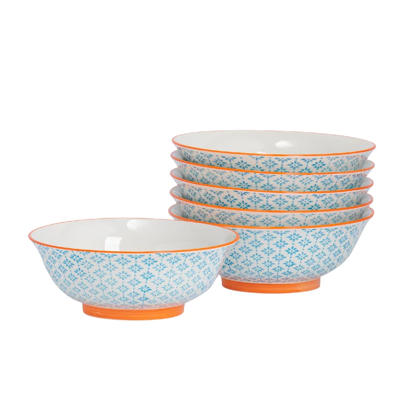 heavy-duty dinner plates for restaurants-21.5cm Hand Printed China Serving Bowls - Pack of Six - By Nicola Spring