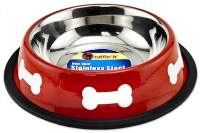 modern dinner plates set-Pet Bowl, Red/White Stainless Steel, 16-oz.