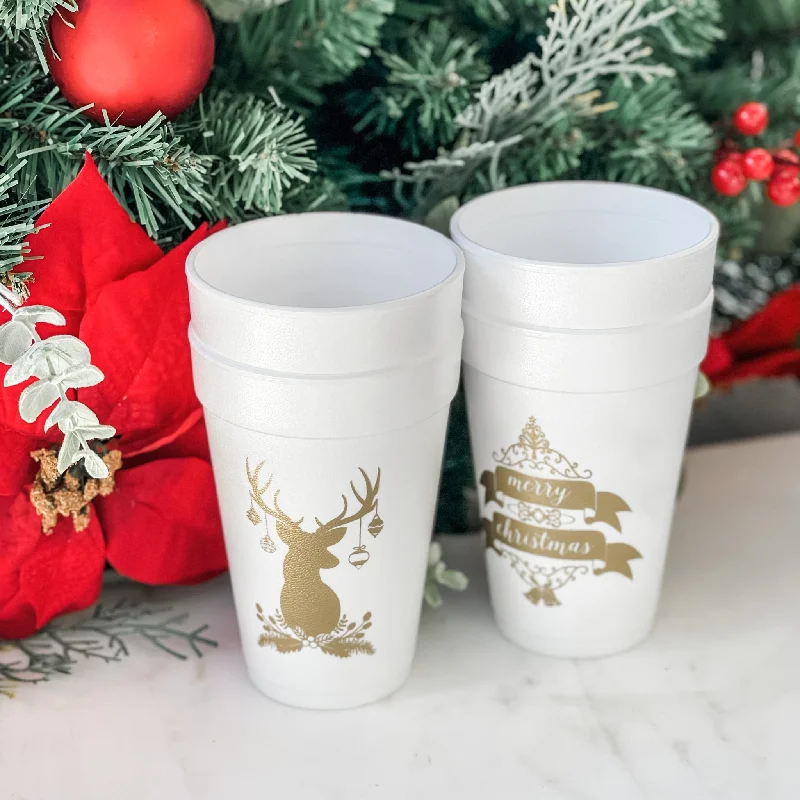 fun mugs with pop culture designs-Personalized Merry Christmas Styrofoam Cups