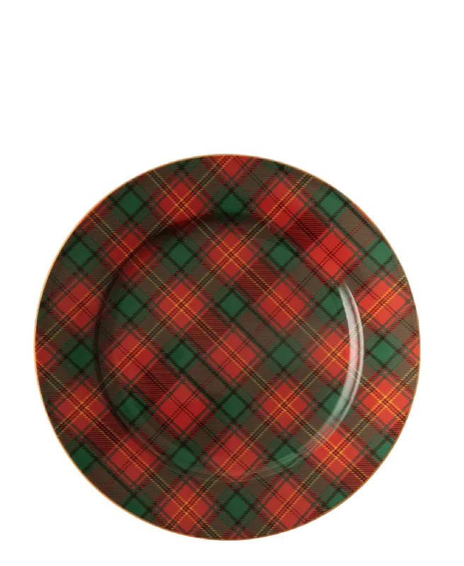 lightweight dinnerware for travel-Jenna Clifford Tartan Dinner Plate - Red