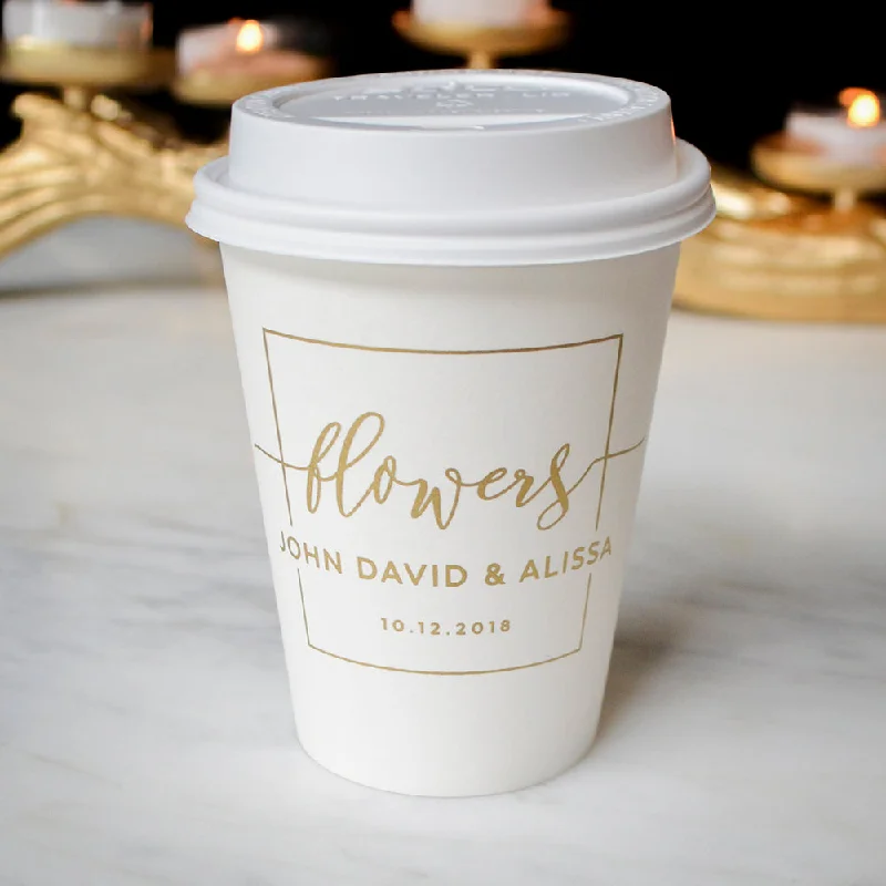 large custom mugs for events-Custom Square Monogram Wedding Paper Cups