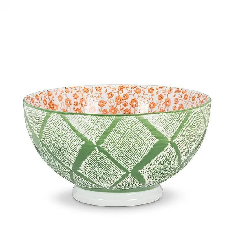 family dinnerware sets for 10-Green,White & Orange diamonds And Flowers Soup Bowl