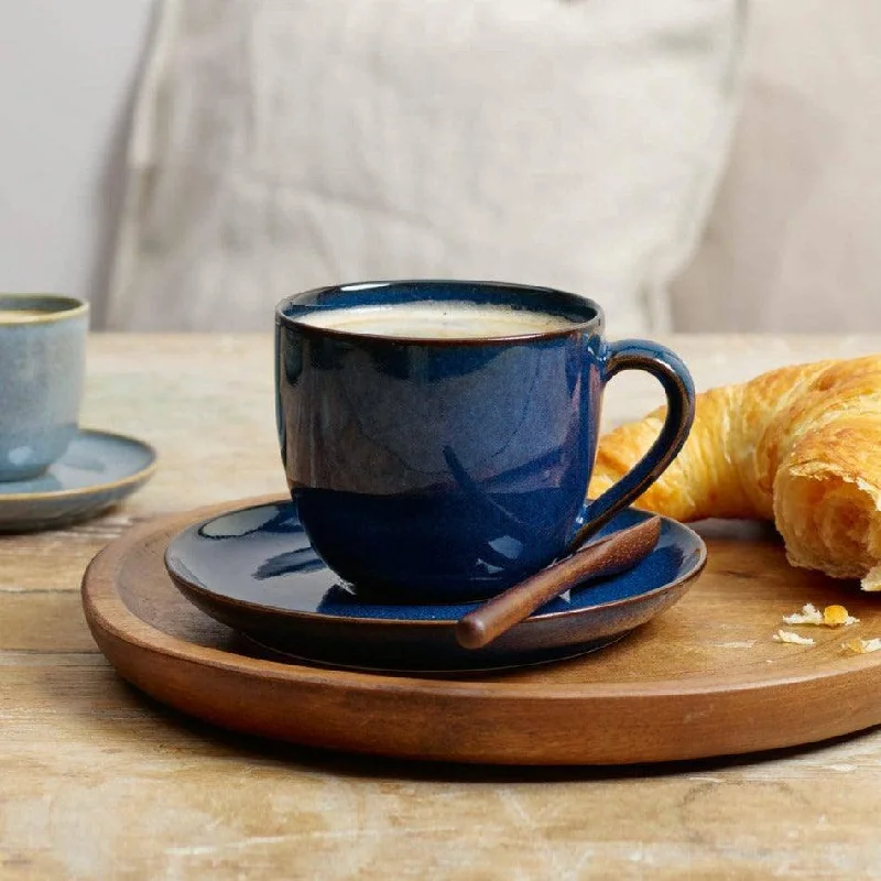 insulated coffee mugs for commuters-Seasons Cup and Saucer Set - Midnight Blue