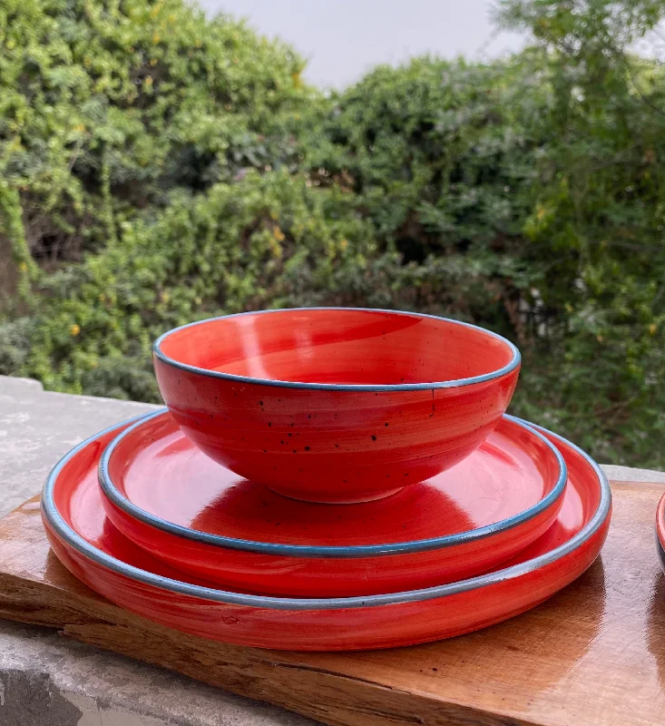 lightweight dinnerware for travel-Bright orange 10” & 8” Hampton plate with Obi bowl.