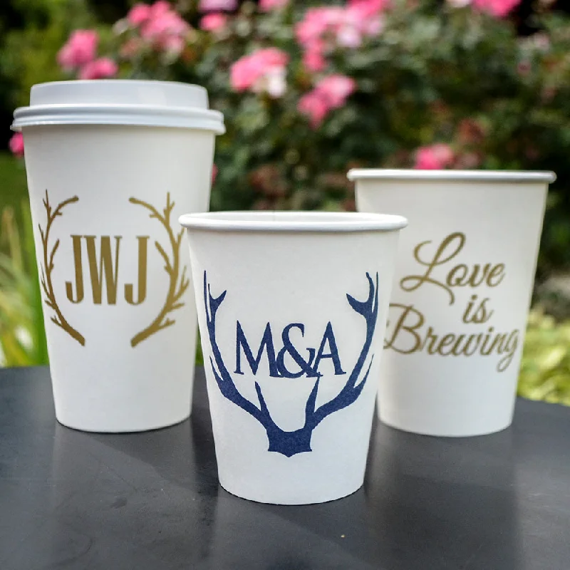 best mugs for winter mornings-Personalized Antler Wedding Paper Cups