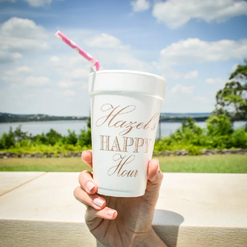 creative mugs with prints-Personalized "Happy Hour" Foam Party Cups