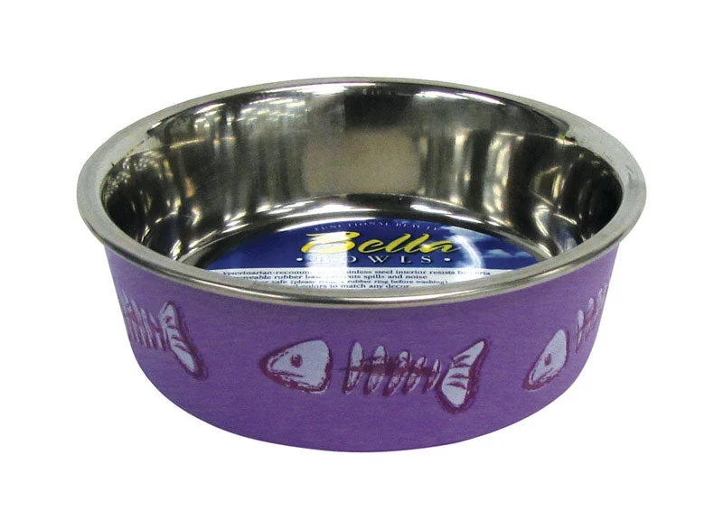 elegant tableware set for fine dining-Loving Pets Bella Purple Fish Skeleton Stainless Steel 1 cups Pet Bowl For Cat