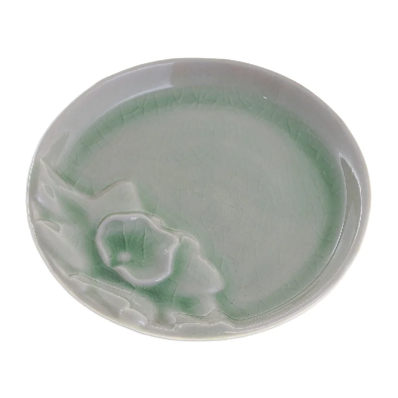 dinnerware set for special gatherings-Novica Handmade Orchid Charm Small Celadon Ceramic Plate