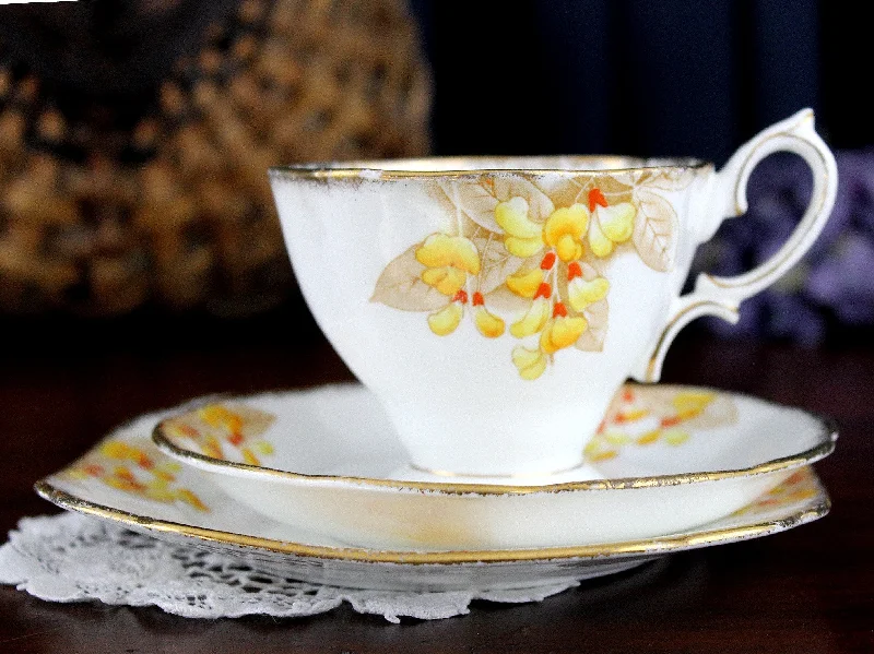 best coffee cups for cold beverages-Royal Albert, LABURNUM Trio, Teacup, Saucer & Side Plate 18163