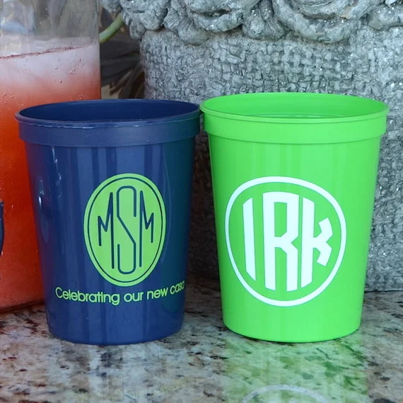 insulated cups for morning coffee-Custom Monogram Stadium Cups with Border