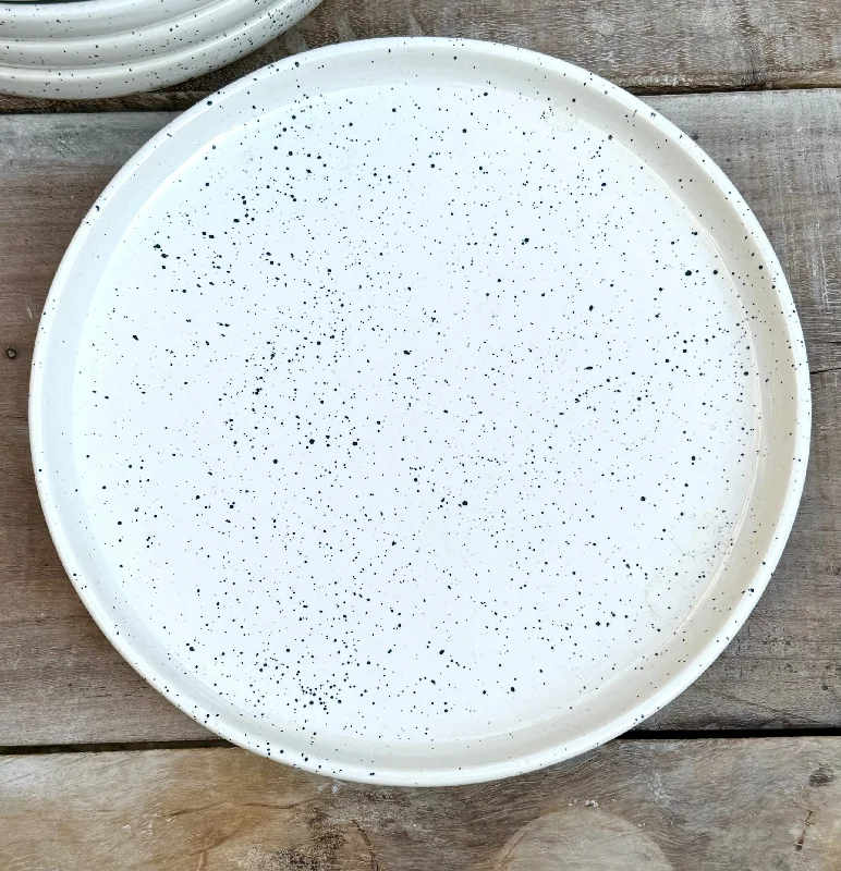 dinnerware set for formal occasions-Glossy cream & black speckled 10” plate.