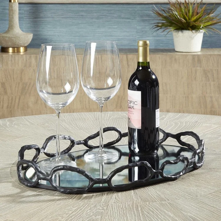 minimalistic dinnerware sets for apartments-Cable Chain Wall Mirrored Tray - Black