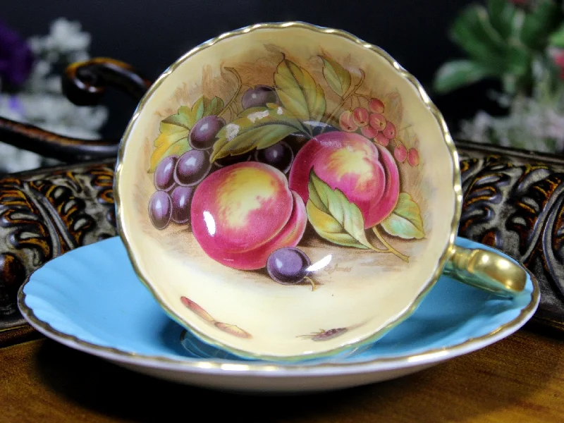 trendy mugs for winter drinks-Aynsley, Fruit Painted, Signed Teacup, Oban Shape, England -K