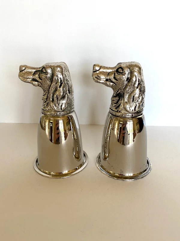 affordable travel mugs for coffee-Pair of Hound Dog Stirrup Cups, Vintage Stirrup Cups