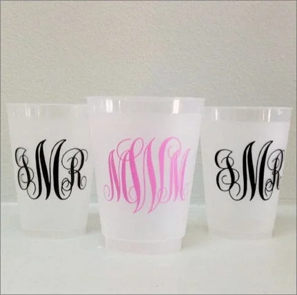 glass mugs for coffee-Script Monogram Shatterproof Party Cups