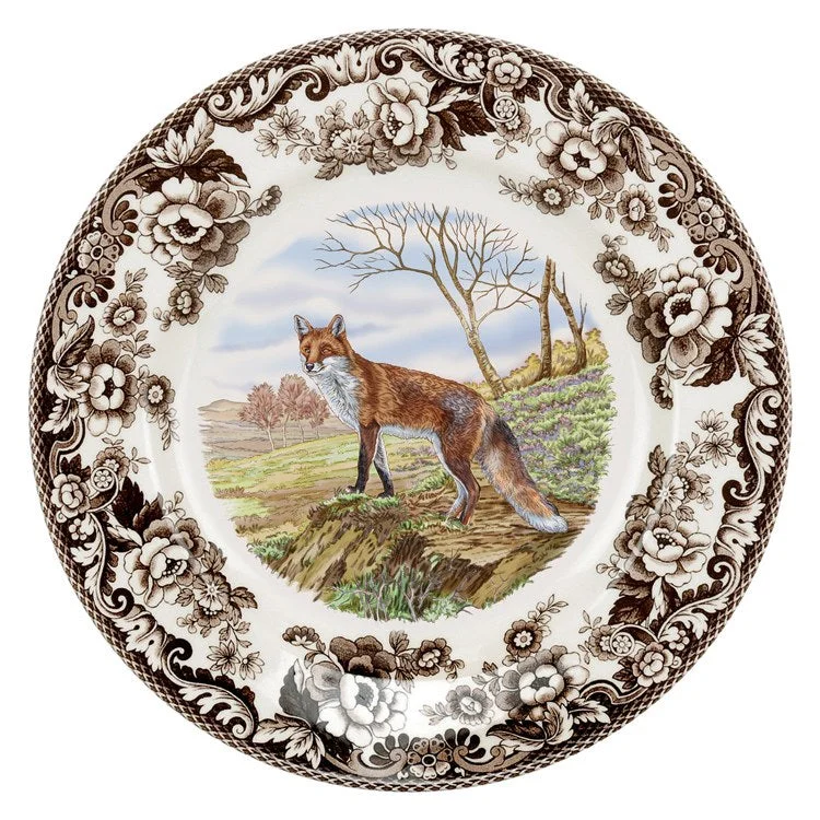 colorful serving trays for dining-Spode Woodland 10.5" Dinner Plate - Red Fox