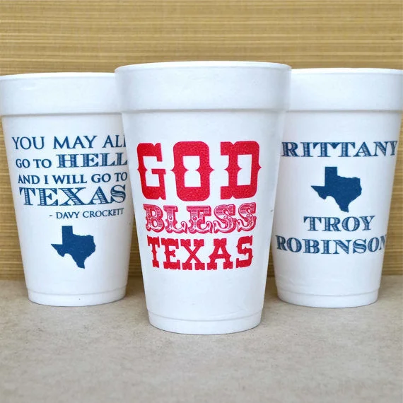 custom travel mugs for gifts-Personalized Texas Pride Styrofoam Cups