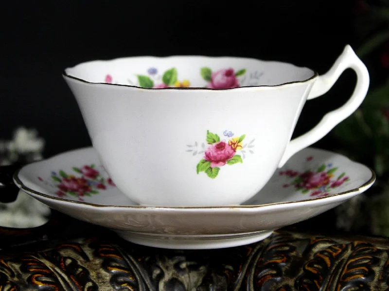 thermal coffee mugs for work-Collingwoods Teacup & Saucer, English Bone China, Pink Roses -J