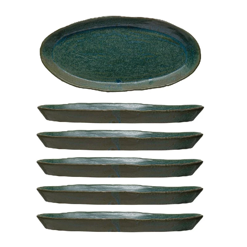 trendy dinnerware sets for kitchen-Stoneware Plate - 15.0"L x 7.3"W x 1.3"H