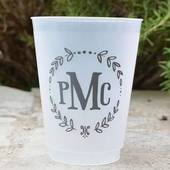 ceramic mugs for coffee lovers-Wreath Monogram Custom Shatterproof Cups