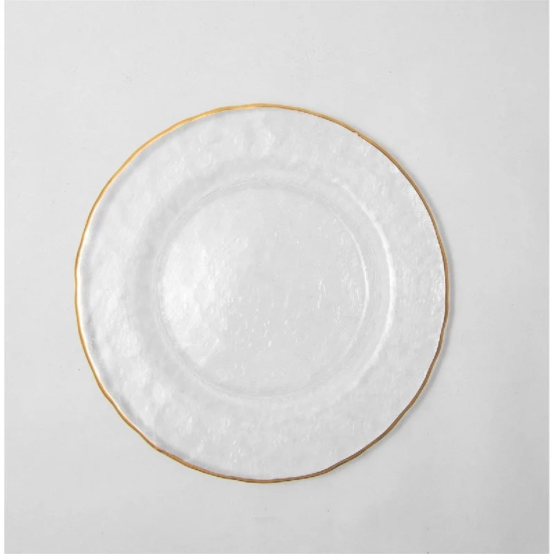 minimalist dinnerware sets-Ice Glass Salad Plate w/ Gold Rim 8.65" Dia- A - Clear w/ Gold