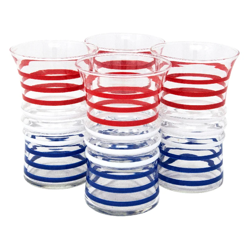 artistic dinnerware sets-Red White and Blue Stripe Ridged Tumblers