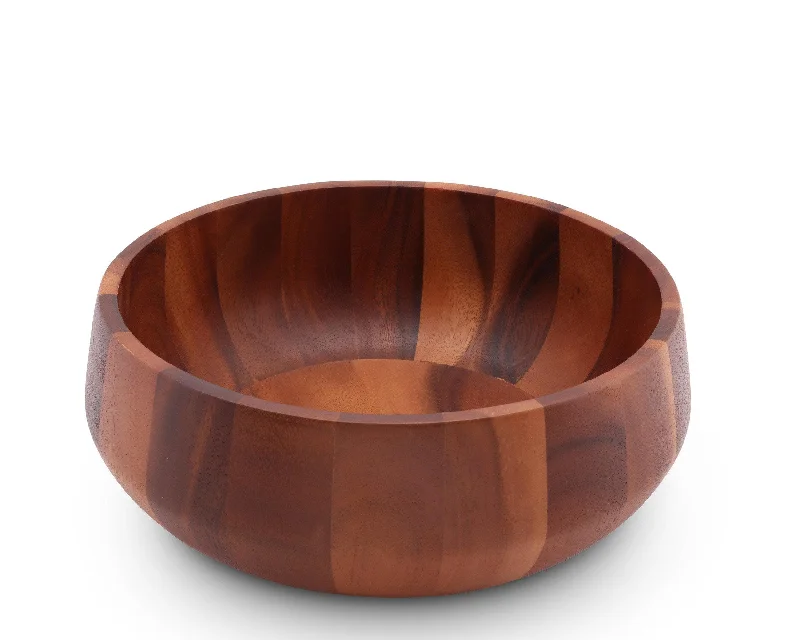 reusable dinnerware for picnics-Modern Round Acacia Wood Salad  Bowl Large