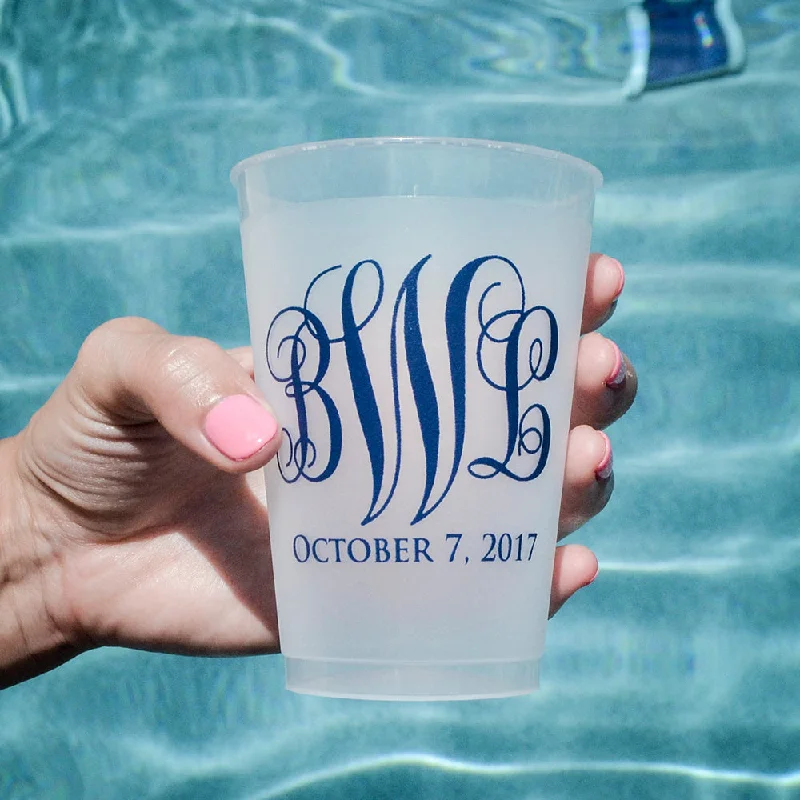 coffee mugs for family gatherings-Personalized Monogram Frost-Flex Plastic Cups