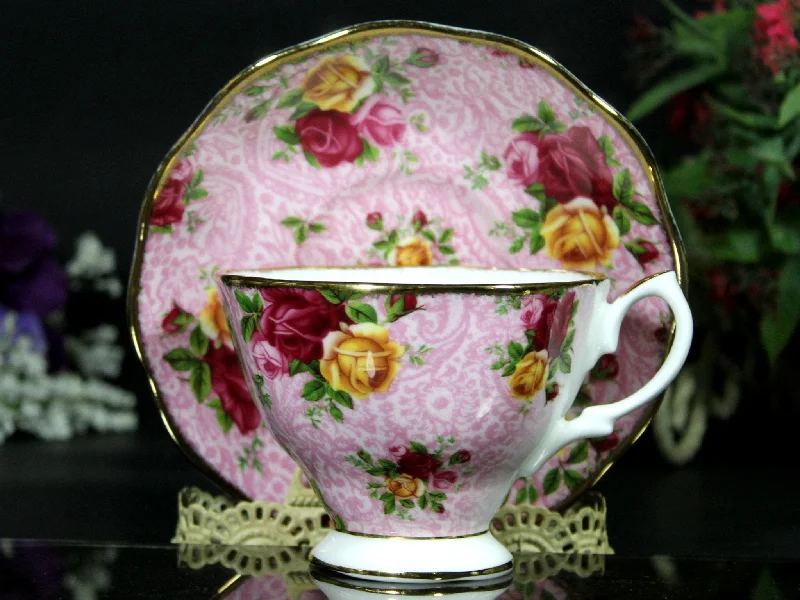 customized coffee cups for businesses-Dusky Pink Lace Teacup, Royal Albert, Tea Cup & Saucer -K