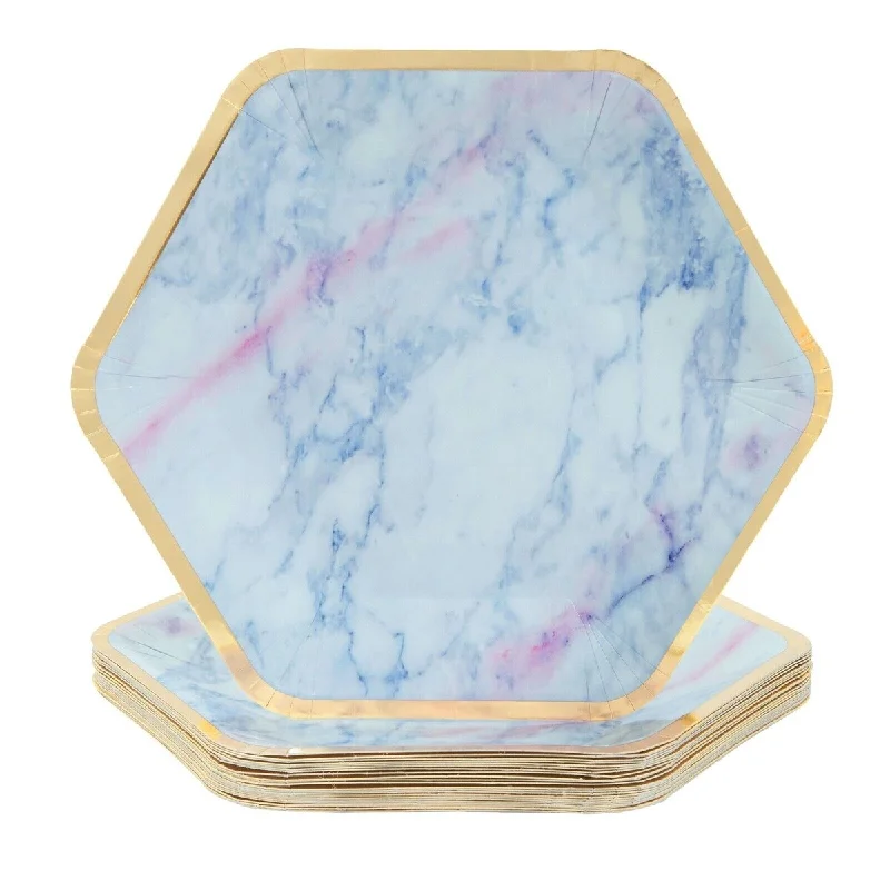 contemporary dinnerware for modern homes-24-Count Hexagon Marble with Gold Foil Edge Disposable Plates