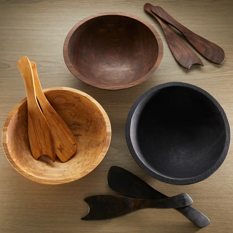 rustic dinnerware set for home-Ebonized Oak 13" Handcrafted Serving Bowl