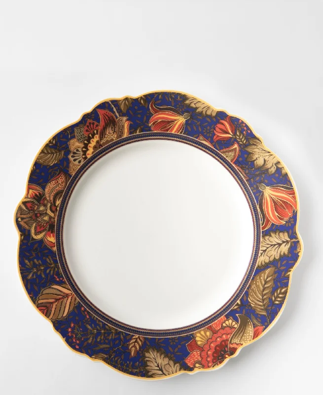 dinner plates for large gatherings-Jenna Clifford Blue Fern 28cm Dinner Plate - Blue, Gold & White