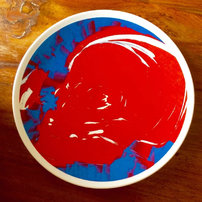 luxury dinnerware sets-Vanitas red skull 8” plate. Designed by Anjum Alix Noon