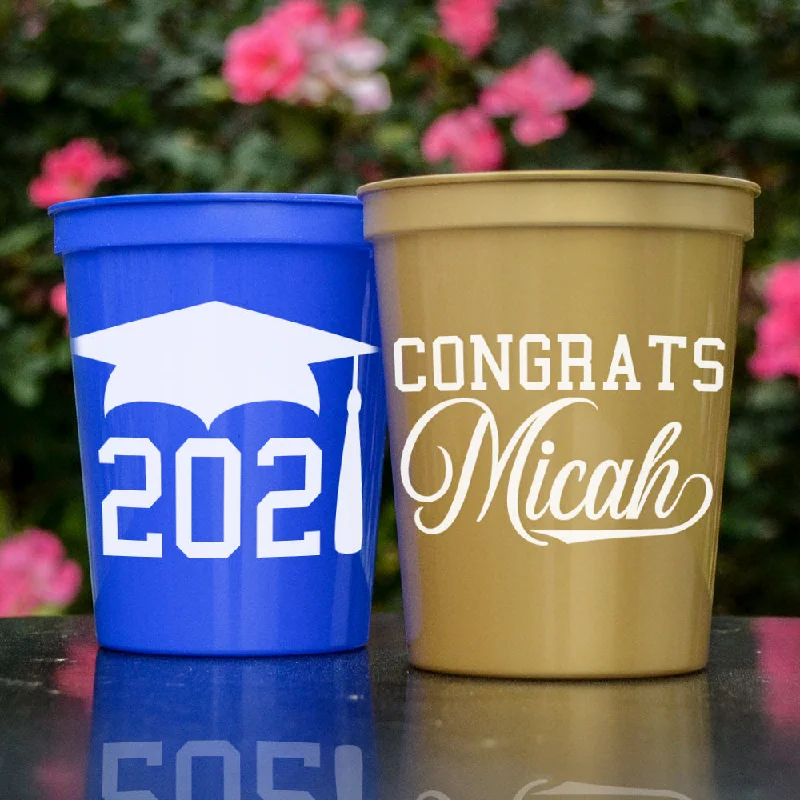 travel mugs for hot and cold drinks-Personalized Graduation Stadium Cups