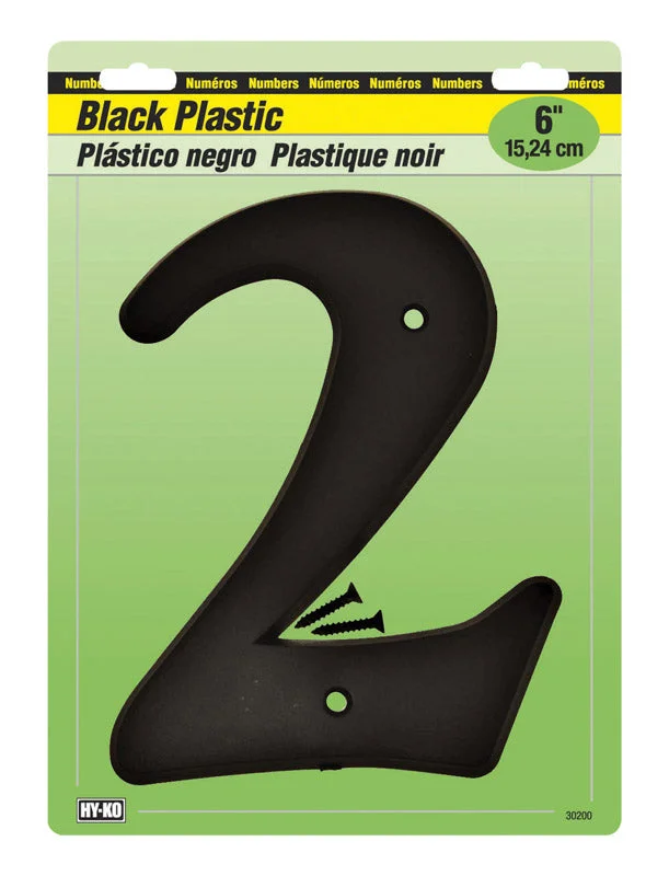 heavy-duty dinnerware for restaurants-Hy-Ko 6 in. Black Plastic Number 2 Mounting Screws 1 pc. (Pack of 5)