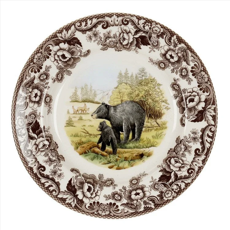 eco-conscious dinnerware products-Spode Woodland 10.5" Dinner Plate - Black Bear