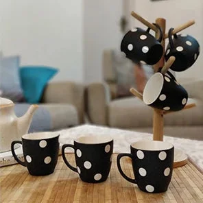 trendy mugs for coffee lovers-Designer Tea Cups Set of 6 - Black & White Collection