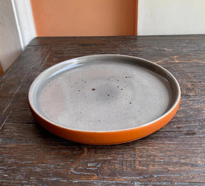 eco-friendly dinnerware for office use-Grey & terracotta 10” Hampton plate