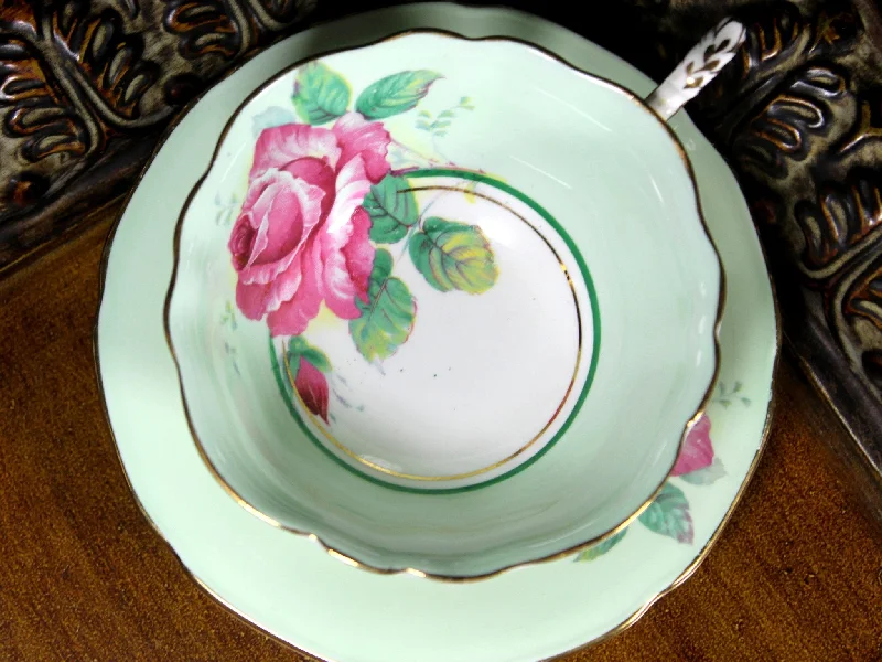 colorful tea mugs for kitchen-Paragon, Minty Green, Pink Cabbage Rose, Teacup & Saucer 18112