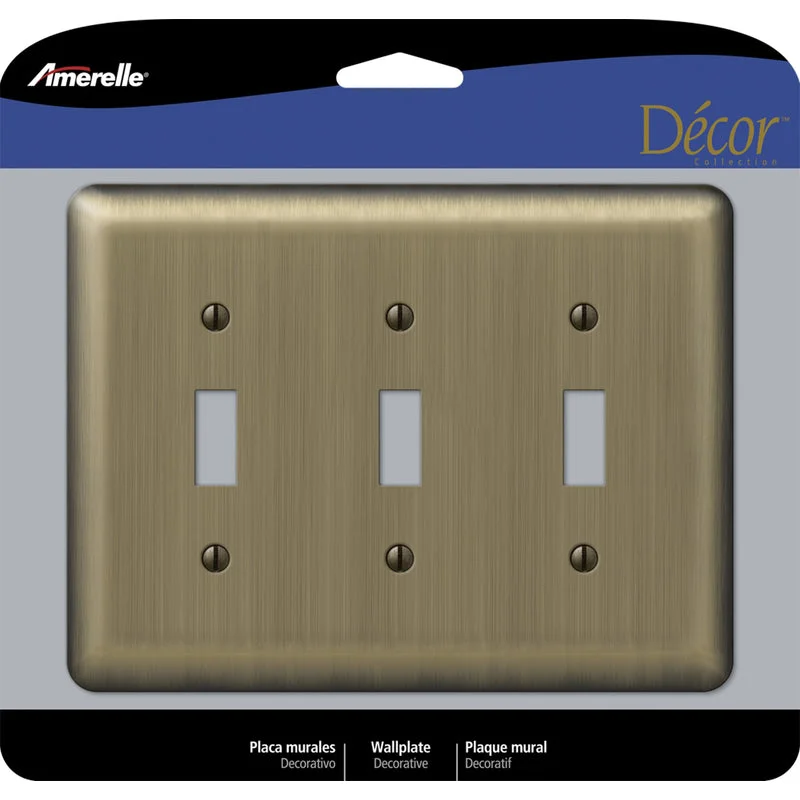 classic dinnerware sets-Amerelle Devon Brushed Brass 3 gang Stamped Steel Toggle Wall Plate 1 pk