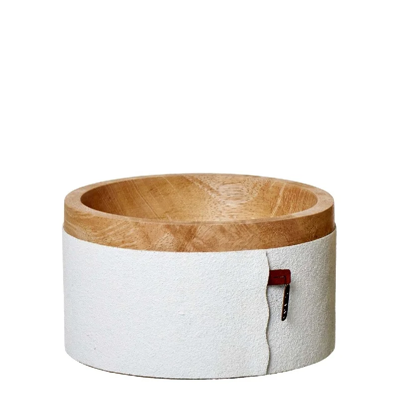 eco-friendly plates and bowls-Lg. Mango Wood and Paper Bowl White- A