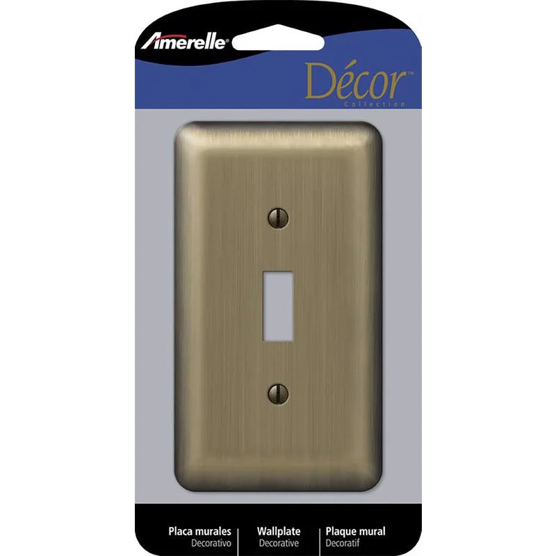 affordable high-end dinnerware-Amerelle Devon Brushed Brass 1 gang Stamped Steel Toggle Wall Plate 1 pk