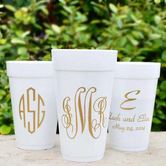 black mugs for coffee-Custom Gold Monogram Styrofoam Cups