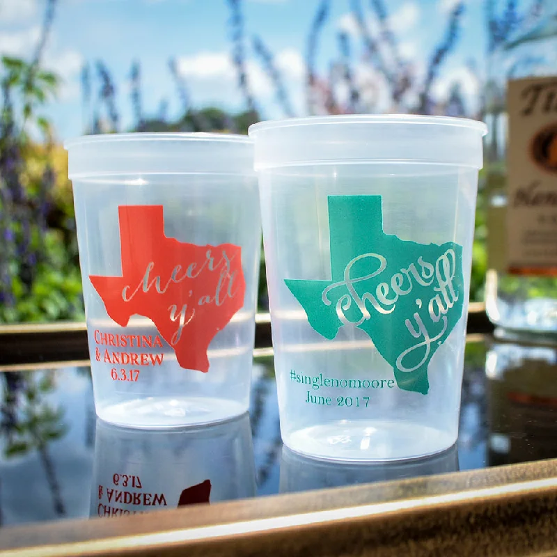 stylish travel mugs for daily use-Customized Cheers Y'all Stadium Plastic Cups