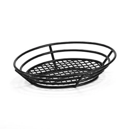 bamboo serving plates and bowls-GET 4-38804 11" x 8" Oval Basket with Raised Grid Base, Black Poly Coated Iron | Denson CFE